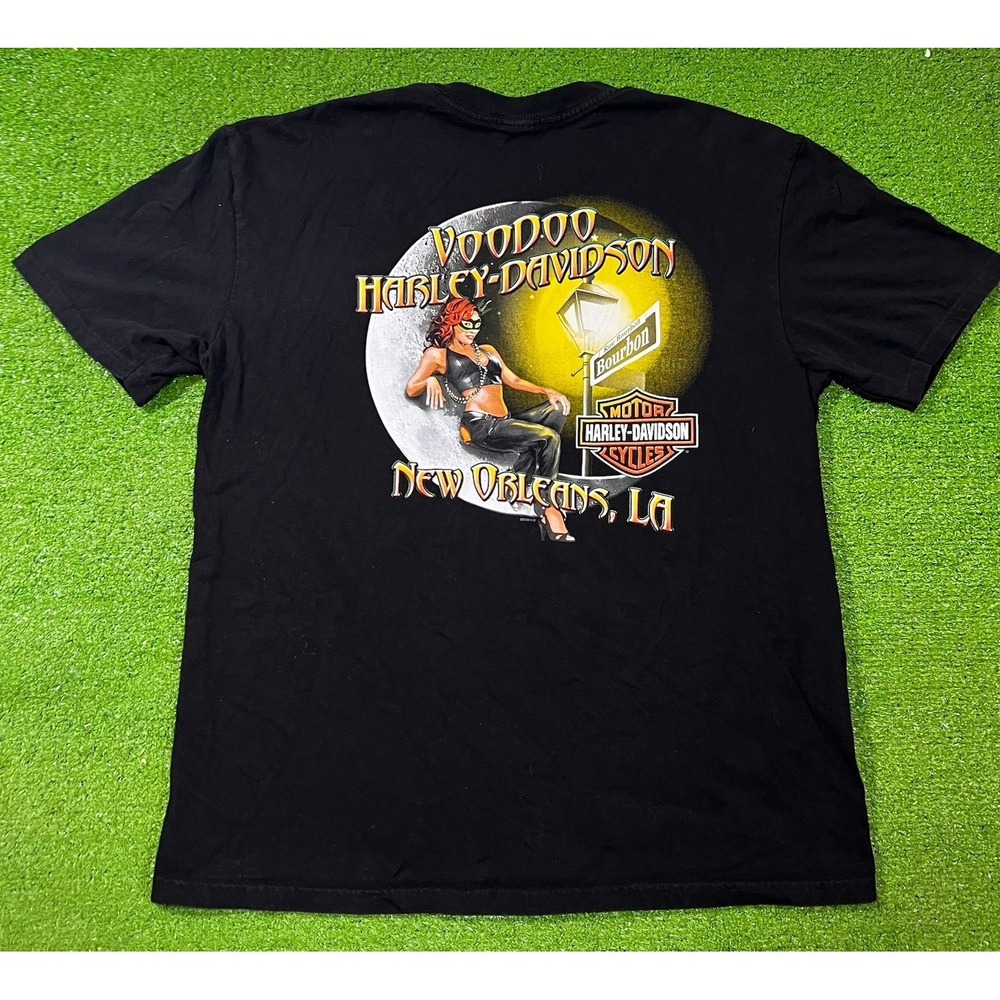 Harley-Davidson New Orleans T-Shirt XL Black 2008 Voodoo Pin Up Girl Moon‎ Biker